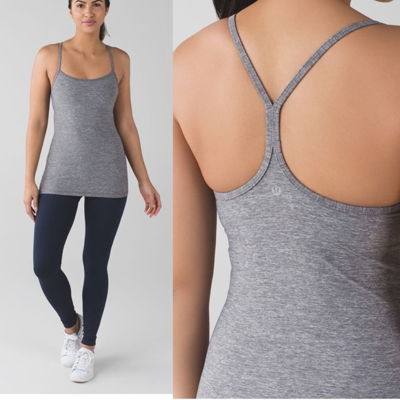 Lululemon athletica Power Y Tank Heathered Slate Gray Sports Top 10 M - Picture 1 of 6